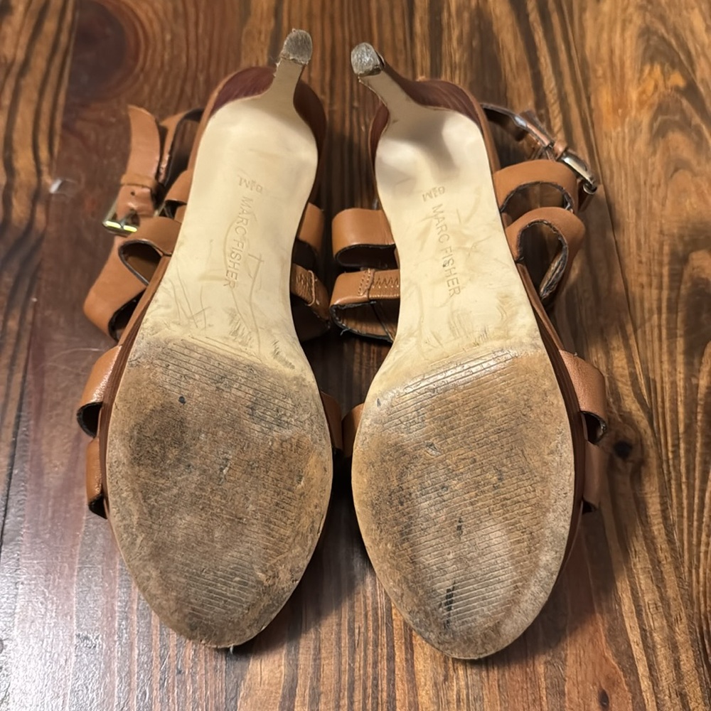 Marc Fisher 4” Brown Leather Sandal Heels Size 6.5 M - Picture 4 of 7